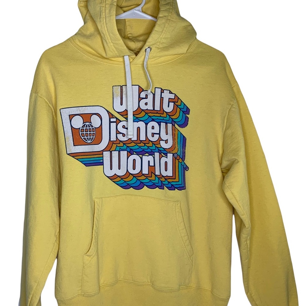 Disney Parks Walt Disney World Retro Rainbow Logo Yellow Hoodie Women’s …